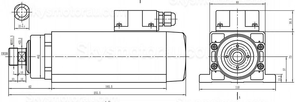 2.2kW 220V/380V VFD Spindle Kit GDZ80X73-2.2 + H100 ER20 Indc. Air Cooled Spindle Motor + VFD + 13Pcs ER20 Collet